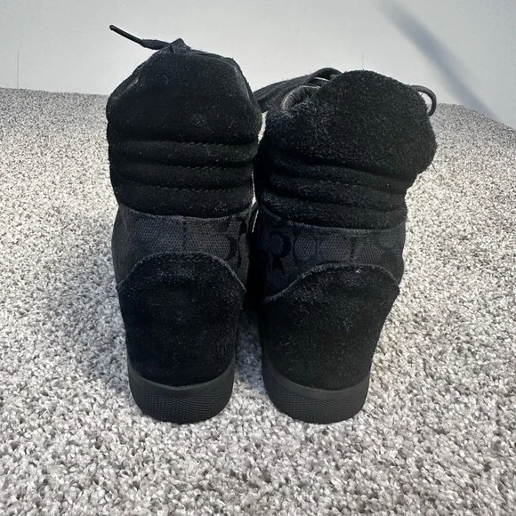 Coach Alara Women's Black Signature Jacquard & Suede Hidden Wedge Sneakers 7M - Picture 4 of 9
